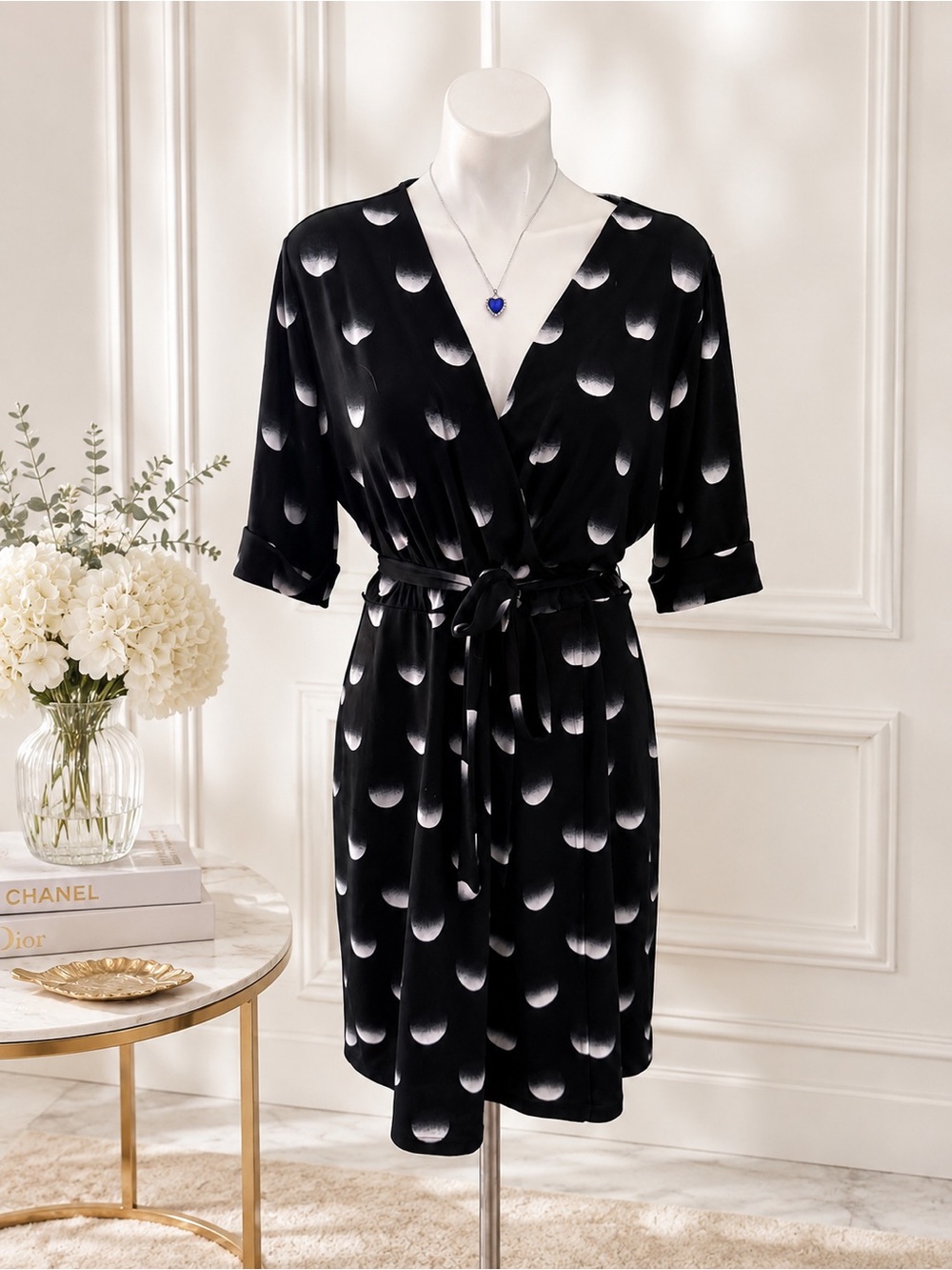 Apt 9 Black Half Moon Black & White/Gray Silvery Wrap Dress